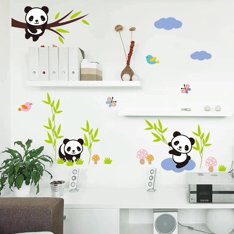 

Cartoon Panda Bamboo Wall Stickers For Kids Baby Rooms Nursery Animal Decoration Mural Art Decals Home Decor Cute Wallpaper
