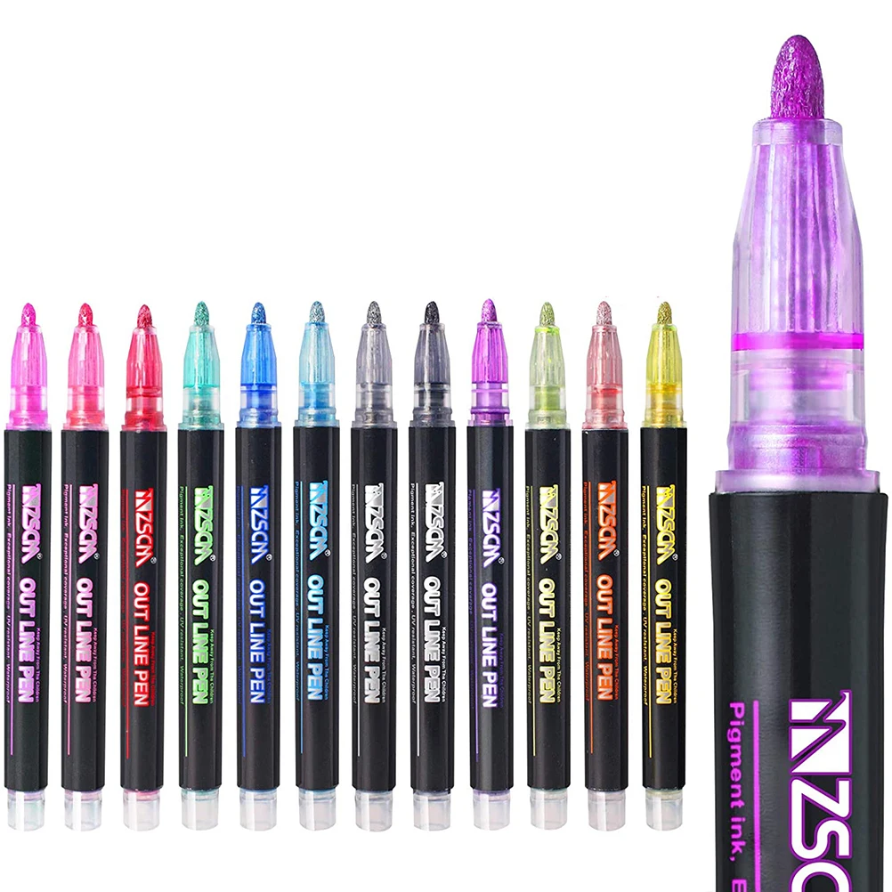 12 PCS Outline Metallic Marker Pens 12 Colors Double Line Marker Pens Writing Drawing Highlighter Marker Pen for School Office
12 PCS Outline Metallic Marker Pens 12 Colors Double Line Marker Pens Writing Drawing Highlighter Marker Pen for School Office