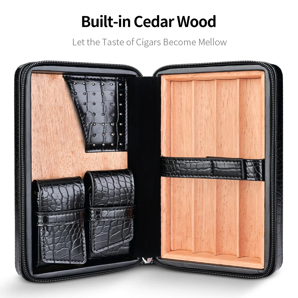 CIGARLOONG Cigar Case Built- in Cedar Wood Travel Portable Leather Storage 4 Cigars Humidor box (Without lighter cutter)
CIGARLOONG Cigar Case Built- in Cedar Wood Travel Portable Leather Storage 4 Cigars Humidor box (Without lighter cutter)