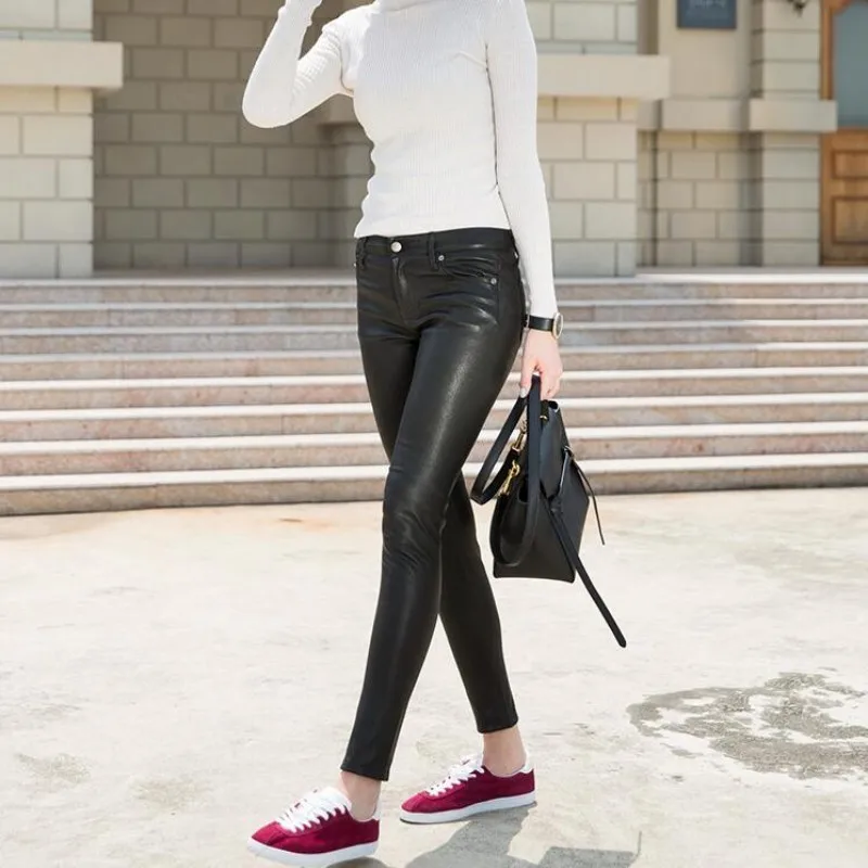 Spring Top Quality Women Skinny Pencil Pants Office Ladies Sexy Slim Fit 100% Sheepskin Real Leather Pants Streetwear Trousers
Spring Top Quality Women Skinny Pencil Pants Office Ladies Sexy Slim Fit 100% Sheepskin Real Leather Pants Streetwear Trousers