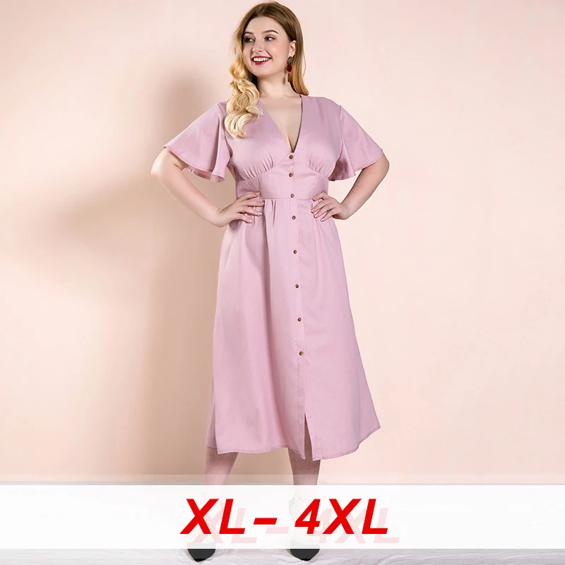 Deep V Neck Sexy Dress Women Elegant Frilly Butterfly Sleeve Short Sleeve Solid Single Breasted Button Plus Size Dresses Ladies
Deep V Neck Sexy Dress Women Elegant Frilly Butterfly Sleeve Short Sleeve Solid Single Breasted Button Plus Size Dresses Ladies