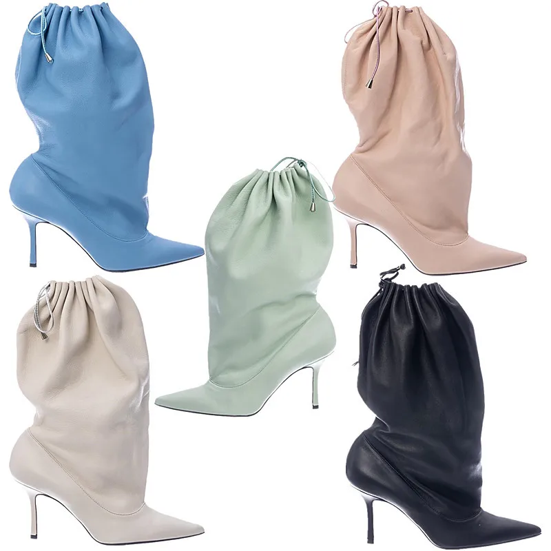 Ins Hot Tint Green Blue Leather Drawstring Boots Pointed Toe High Heels Lace Up Leisure Stage Mid-Calf Boots Women
Ins Hot Tint Green Blue Leather Drawstring Boots Pointed Toe High Heels Lace Up Leisure Stage Mid-Calf Boots Women