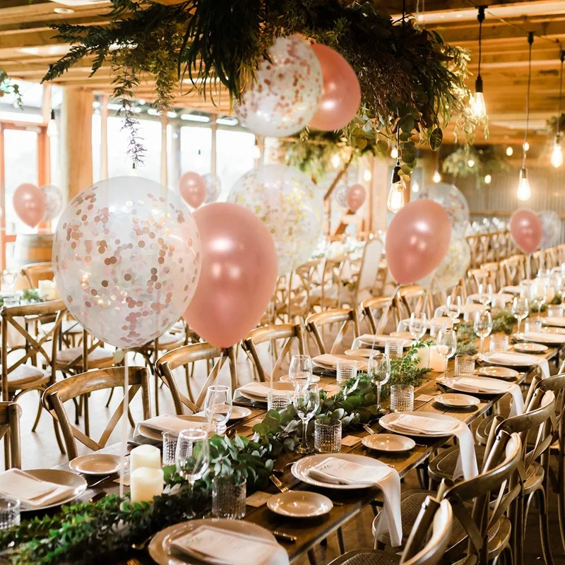 62Pack Rose Gold Balloon+Confetti Balloon with Ribbon Rosegold Balloons for Party Bridal&Baby Shower Decoration | Дом и сад