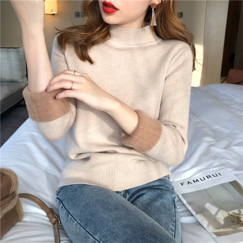 fleece pullover sweater women's autumn winter thick half high neck knit inner bottoming shirt mink plus velvet warm jumper top
fleece pullover sweater women's autumn winter thick half high neck knit inner bottoming shirt mink plus velvet warm jumper top