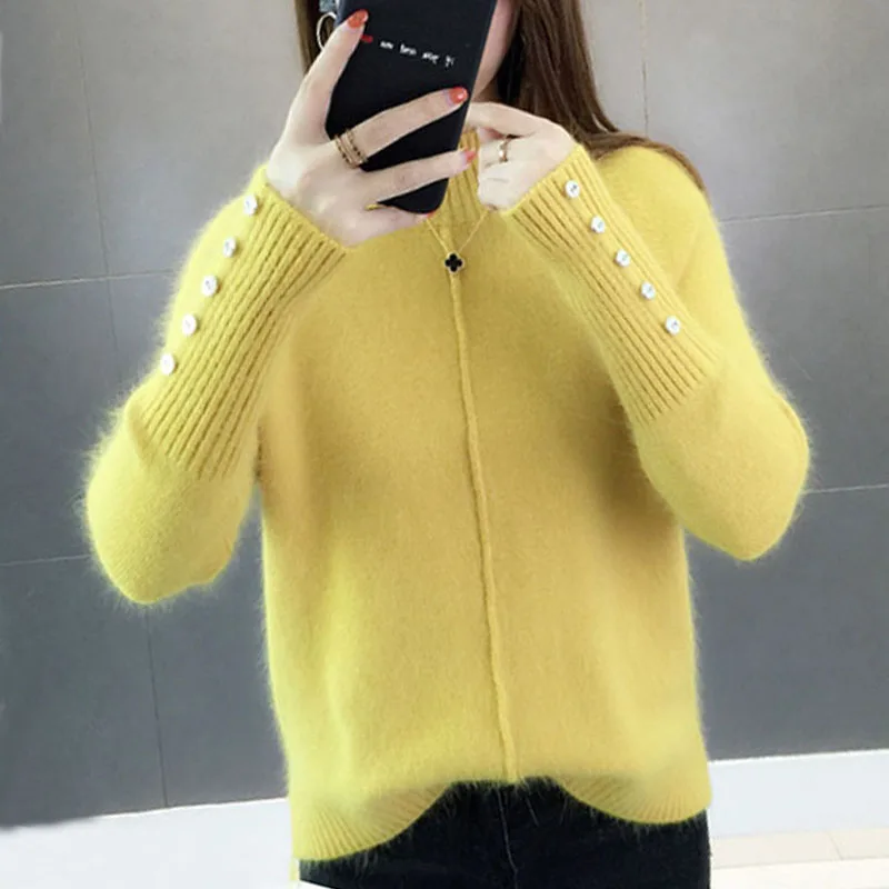 Women Sweaters and Pullovers 2019 long sleeve knit tops for women Casual Button Winter Clothing sweater thick solid 0382 | Женская