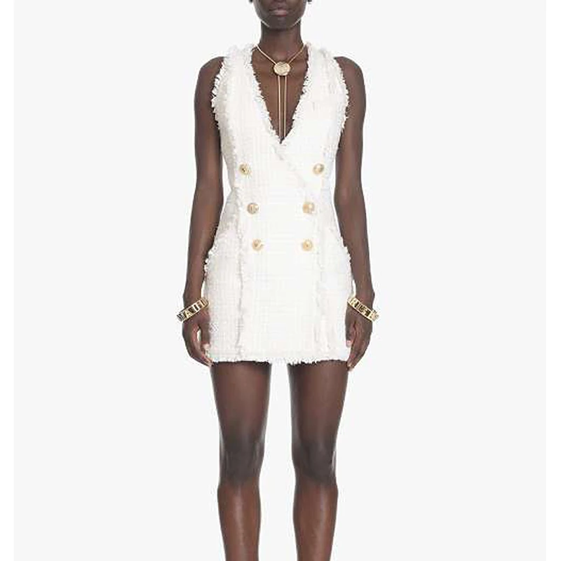 QUALITY Newest HIGH Fashion Runway 2021 Designer Dress Women's Sleeveless Lion Buttons Fringe Tassel Tweed Tank Dress
QUALITY Newest HIGH Fashion Runway 2021 Designer Dress Women's Sleeveless Lion Buttons Fringe Tassel Tweed Tank Dress