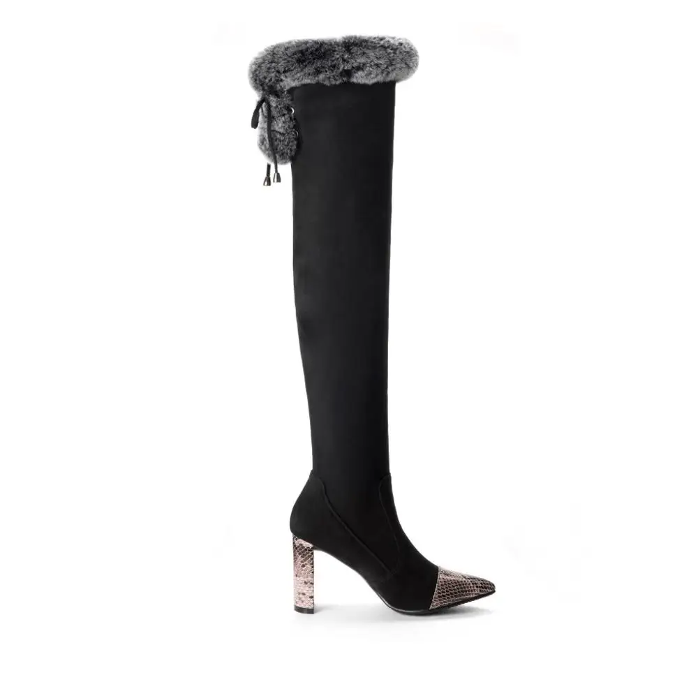 Original Intention Winter Women Over-the-Knee Long Boots Sequins Pointed Toe Sequins Heel Black Women Boots Faux Fur Hole Warm 
Original Intention Winter Women Over-the-Knee Long Boots Sequins Pointed Toe Sequins Heel Black Women Boots Faux Fur Hole Warm