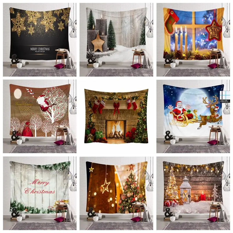 

3D Merry Christmas Santa Tree Elk Snowman Claus Wall Hanging Tapestry Cloth Home Yoga Mat Rug Corridor Bedroom Living Room Decor