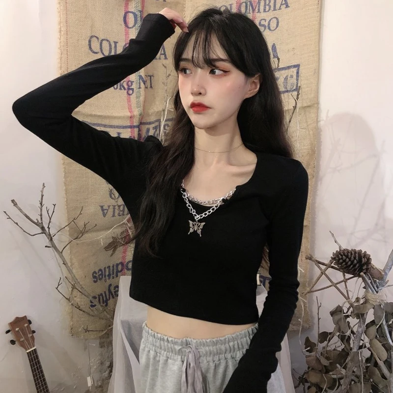 Black Long Sleeve Crop Top Hipster Streetwear Women Clothes Korean O-neck Solid T-shirts Spring Autumn Fashion Brand Tees Female
Black Long Sleeve Crop Top Hipster Streetwear Women Clothes Korean O-neck Solid T-shirts Spring Autumn Fashion Brand Tees Female