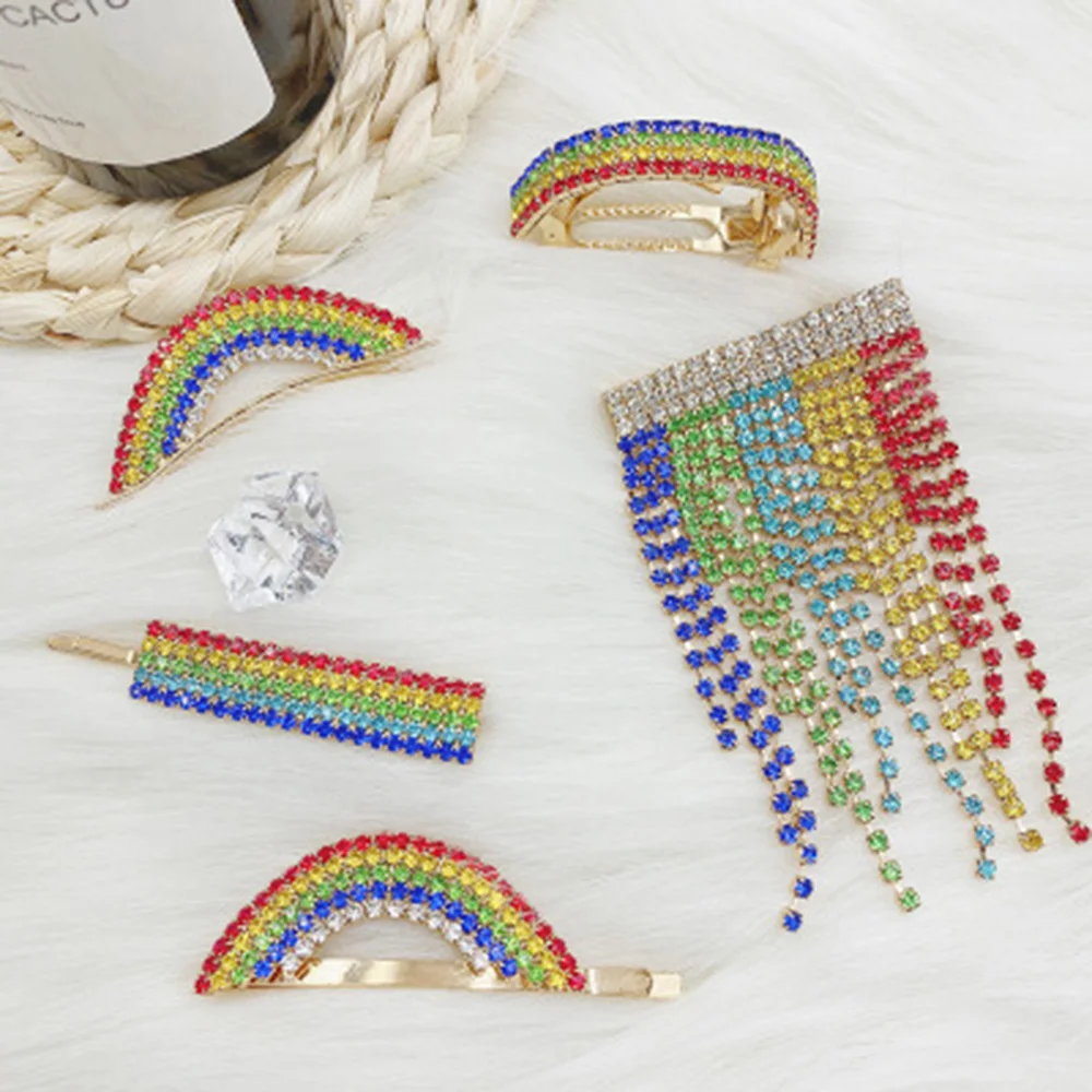 New Rainbow Tassel Side Clip Flash Diamond Hair Clip Hairpins Rhinestone Bangs Clip Girl Women Fashion Hair Accessories
New Rainbow Tassel Side Clip Flash Diamond Hair Clip Hairpins Rhinestone Bangs Clip Girl Women Fashion Hair Accessories