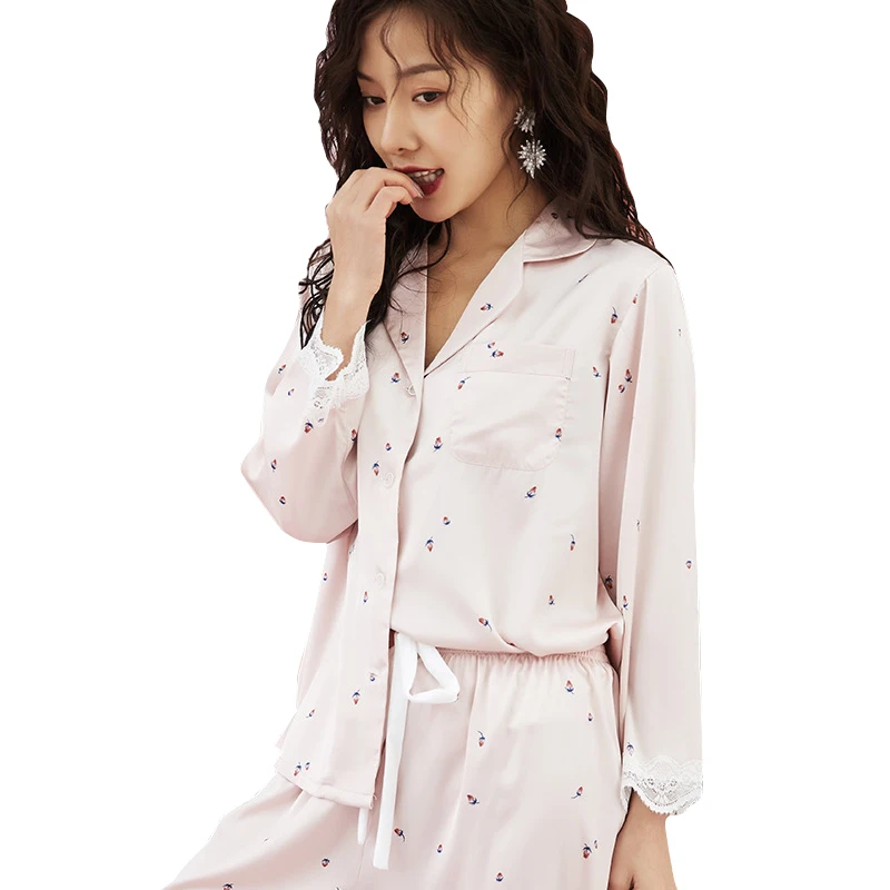 Sexy Lace Women Pajamas Set Elegant Print Silk Pyjamas Long Sleeve Trouser Female Homewear Summer Autumn Sleepwear Soft Pijama
Sexy Lace Women Pajamas Set Elegant Print Silk Pyjamas Long Sleeve Trouser Female Homewear Summer Autumn Sleepwear Soft Pijama