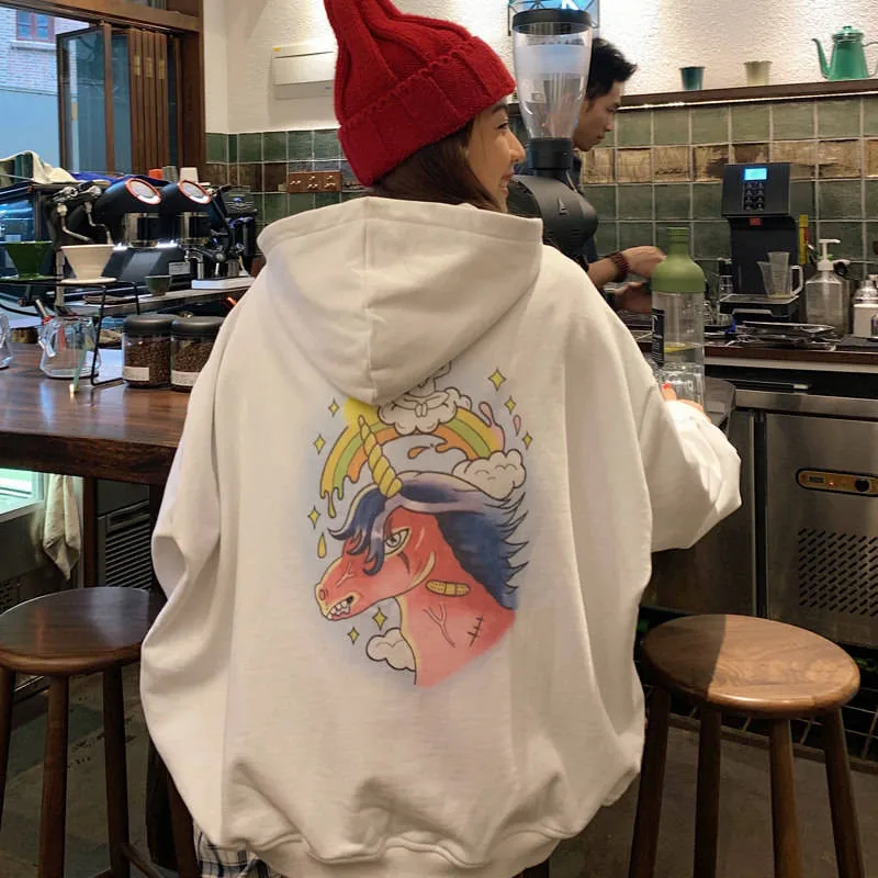 2019 Harajuku Unicorn Cartoon Printed Letter Print Hooded Oversized Loose Long Sleeve White Ulzzang Hoodie Streetwear Females
2019 Harajuku Unicorn Cartoon Printed Letter Print Hooded Oversized Loose Long Sleeve White Ulzzang Hoodie Streetwear Females