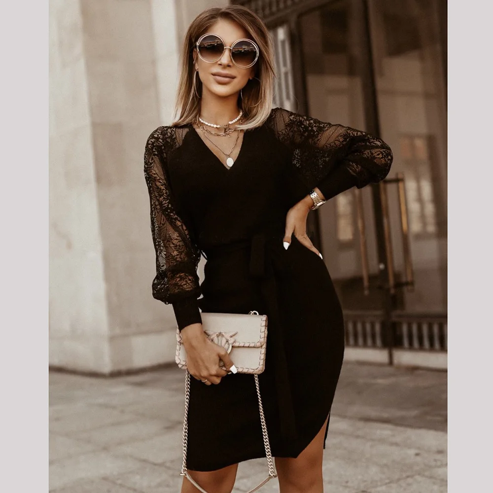 Sexy Knit ribbon Lace dress Women Long Sleeve Slim Bodycon Hallow Out Dress Female Autumn Dresses
Sexy Knit ribbon Lace dress Women Long Sleeve Slim Bodycon Hallow Out Dress Female Autumn Dresses