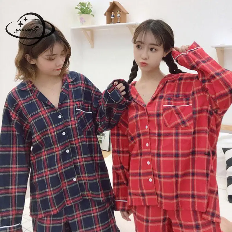 Women Pajama Sets Spring Autumn Female Sleepwear Suits T Shirt+Pants 2pcs Plaid Turn-Down Collar Ladies Clothes H55
Women Pajama Sets Spring Autumn Female Sleepwear Suits T Shirt+Pants 2pcs Plaid Turn-Down Collar Ladies Clothes H55
