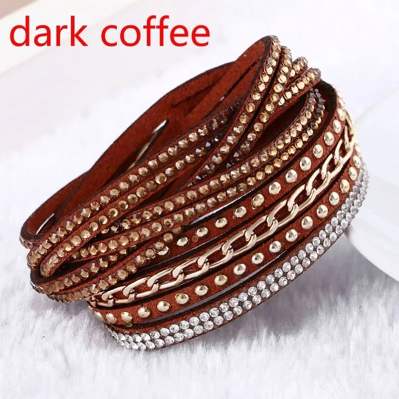 New Leather Bracelet Rhinestone Crystal Chain Bracelet Wrap Multilayer Bracelets for Women Feminino Pulseras Mulher Jewelry
New Leather Bracelet Rhinestone Crystal Chain Bracelet Wrap Multilayer Bracelets for Women Feminino Pulseras Mulher Jewelry