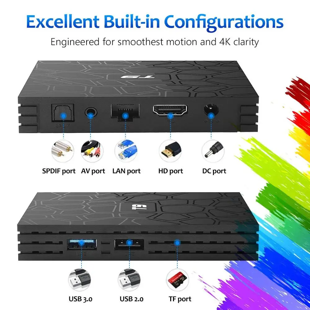 Android TV Box T9 Android 9.0 TV Box 4GB DDR3 RAM 64GB ROM RK3318 Bluetooth 4.2 Support 2.4G&5.0GHz WiFi 4K Set Top Box Smart TV
Android TV Box T9 Android 9.0 TV Box 4GB DDR3 RAM 64GB ROM RK3318 Bluetooth 4.2 Support 2.4G&5.0GHz WiFi 4K Set Top Box Smart TV