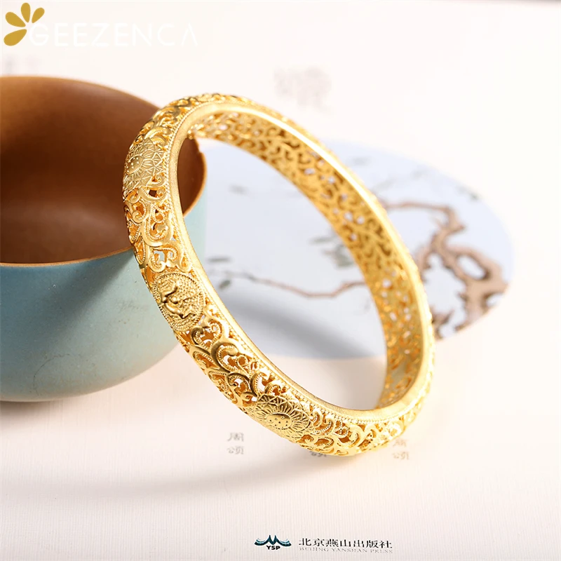 GEEZENCA 999 Fine Silver Gold Plated Hollow Craft Bangle For Women Fine Jewelry Vintage Oriental Style Bracelet Bangles Gift
GEEZENCA 999 Fine Silver Gold Plated Hollow Craft Bangle For Women Fine Jewelry Vintage Oriental Style Bracelet Bangles Gift