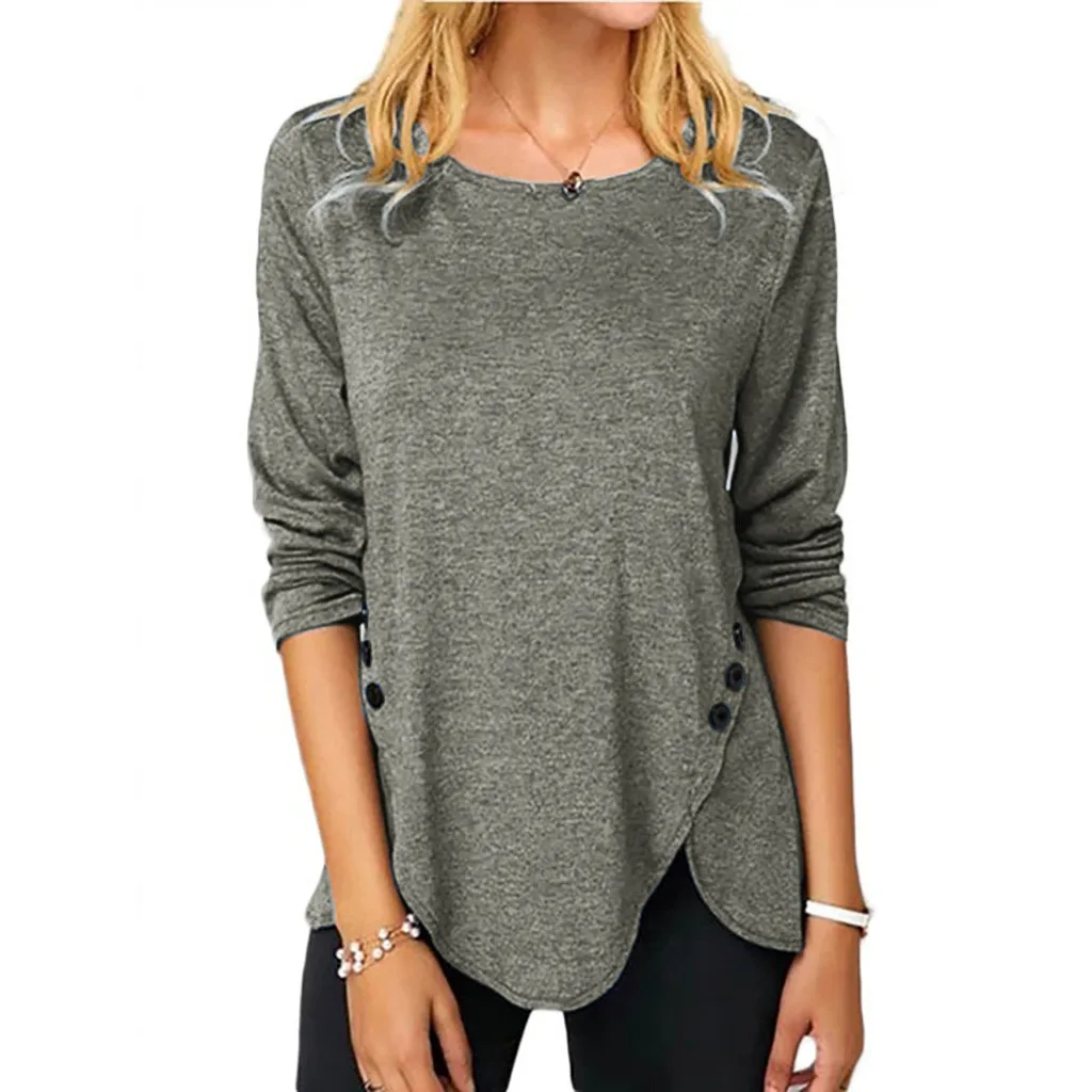 Fashion Women's Causal Solid Color Shirts Round Neck Button Stitching Blouses Winter Nice Fashion Fashion Fashion W 
Fashion Women's Causal Solid Color Shirts Round Neck Button Stitching Blouses Winter Nice Fashion Fashion Fashion W