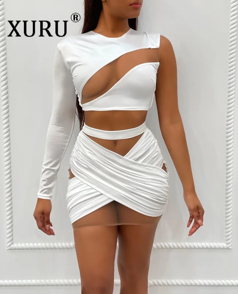 XURU New European and American Women's Dress Suit Two-piece Mesh Stitching One-shoulder Sexy Dress
XURU New European and American Women's Dress Suit Two-piece Mesh Stitching One-shoulder Sexy Dress
