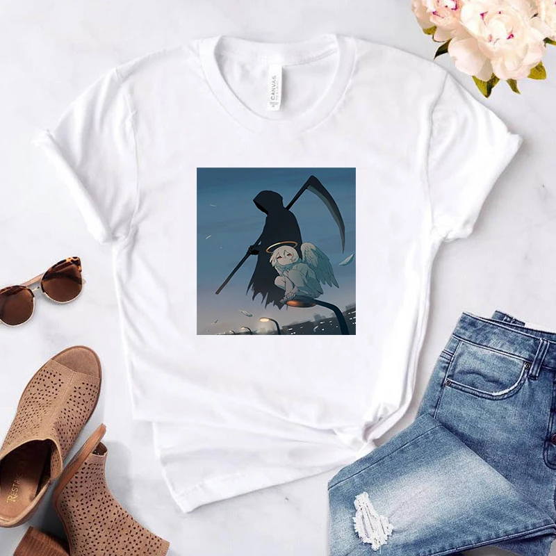 Grim Reaper Skull T-shirts With Short Sleeves Women Clothes Summer Sleeve Woman Women's Clothing 2021 Women-clothing Tops for 
Grim Reaper Skull T-shirts With Short Sleeves Women Clothes Summer Sleeve Woman Women's Clothing 2021 Women-clothing Tops for