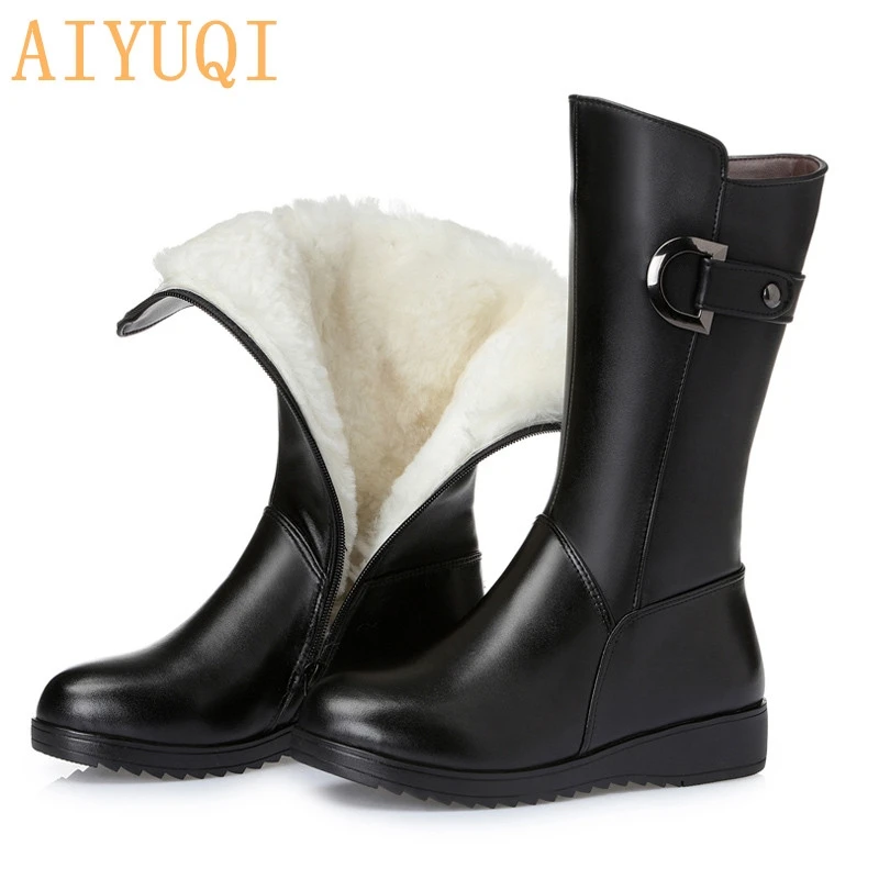 AIYUQI/зимние женские ботинки Женские зимние из натуральной кожи на плоской подошве