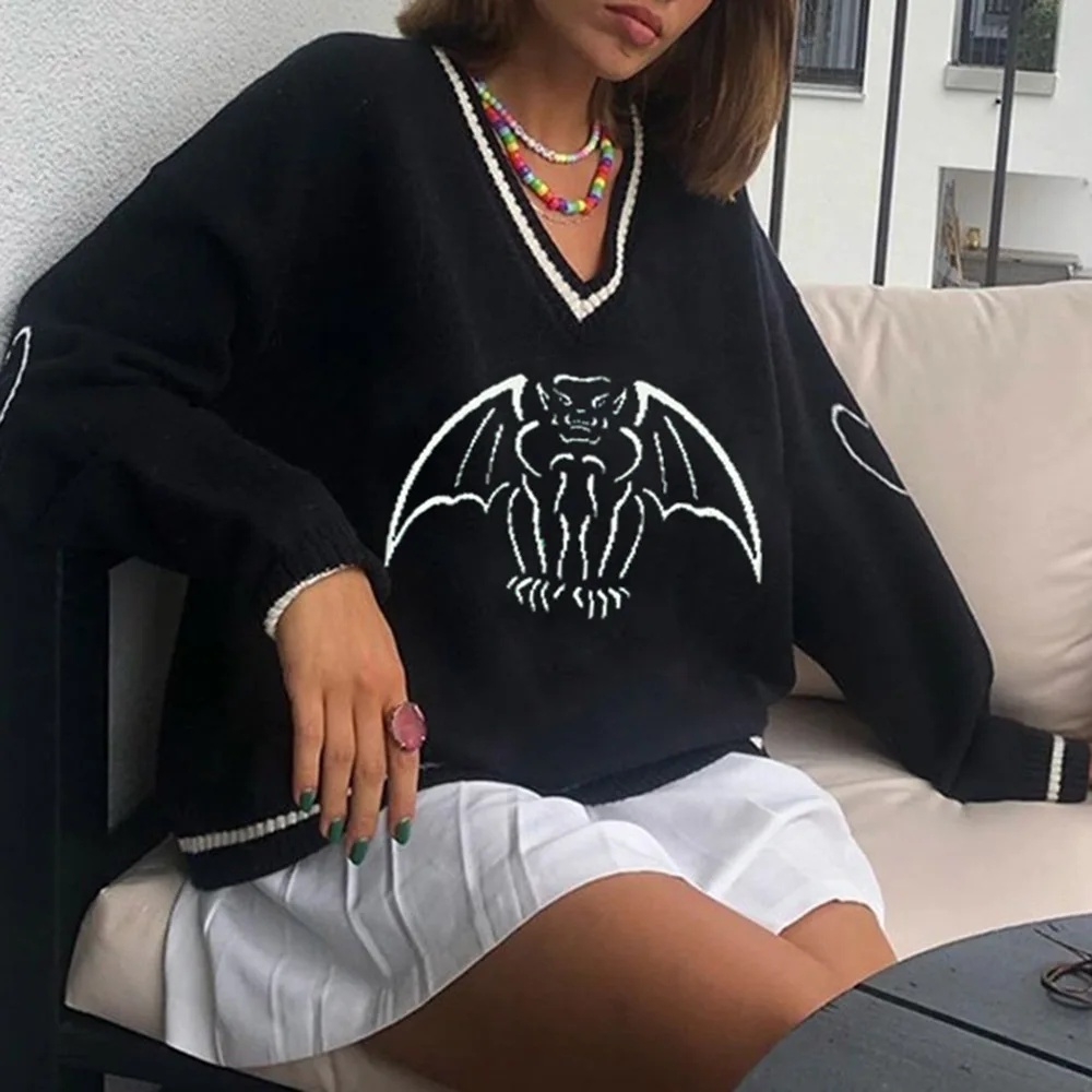 Женский трикотажный свитер с принтом, повседневный однотонный свободный свитер с V-образным вырезом и длинным рукавом, Осень-зима 2021
Женский трикотажный свитер с принтом, повседневный однотонный свободный свитер с V-образным вырезом и длинным рукавом, Осень-зима 2021