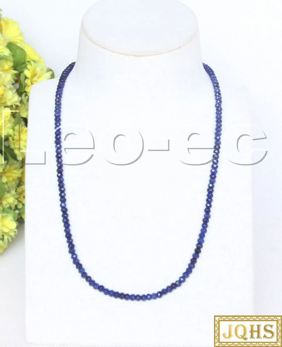 

18 "2x4 мм граненый Рондель Натуральный Синий сапфир драгоценные камни бисер ожерелье 925s застежка v1746