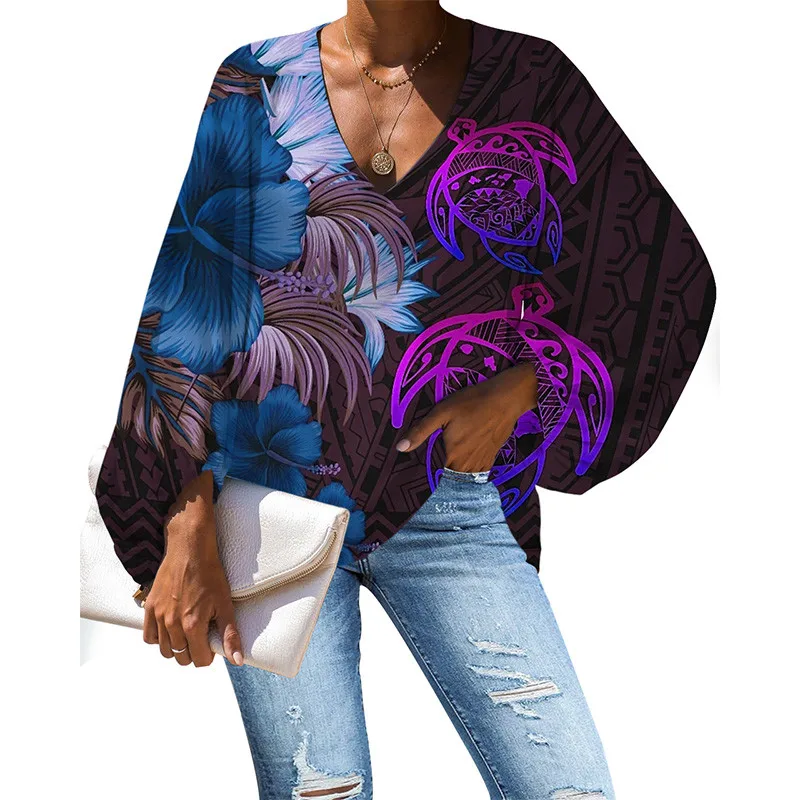HYCOOL New Arrivals Polynesian Turtle Design Vintage Purple Chiffon Blouse Fall Long Sleeve Blouse Women Elegant Sexy V Neck Top
HYCOOL New Arrivals Polynesian Turtle Design Vintage Purple Chiffon Blouse Fall Long Sleeve Blouse Women Elegant Sexy V Neck Top