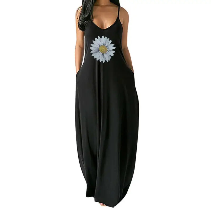 Women Slim Thin Sling Casual Long Dress Ladies Flowers Print V-Neck Summer Dress
Women Slim Thin Sling Casual Long Dress Ladies Flowers Print V-Neck Summer Dress