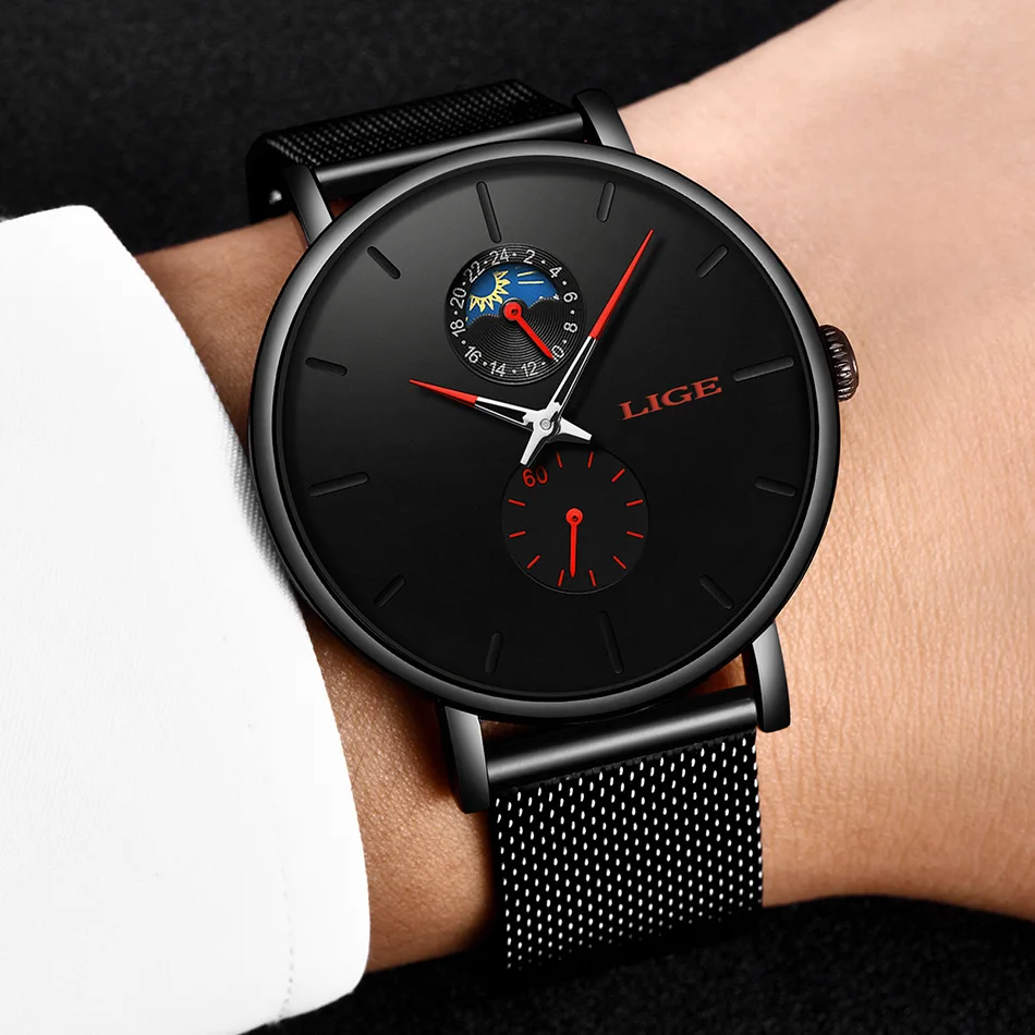 LIGE 9955 Trendy Mens Quartz Watches Moon Phase Chrono Waterproof Luxury Brand Slim Stainless Steel Mesh Watch Men
LIGE 9955 Trendy Mens Quartz Watches Moon Phase Chrono Waterproof Luxury Brand Slim Stainless Steel Mesh Watch Men