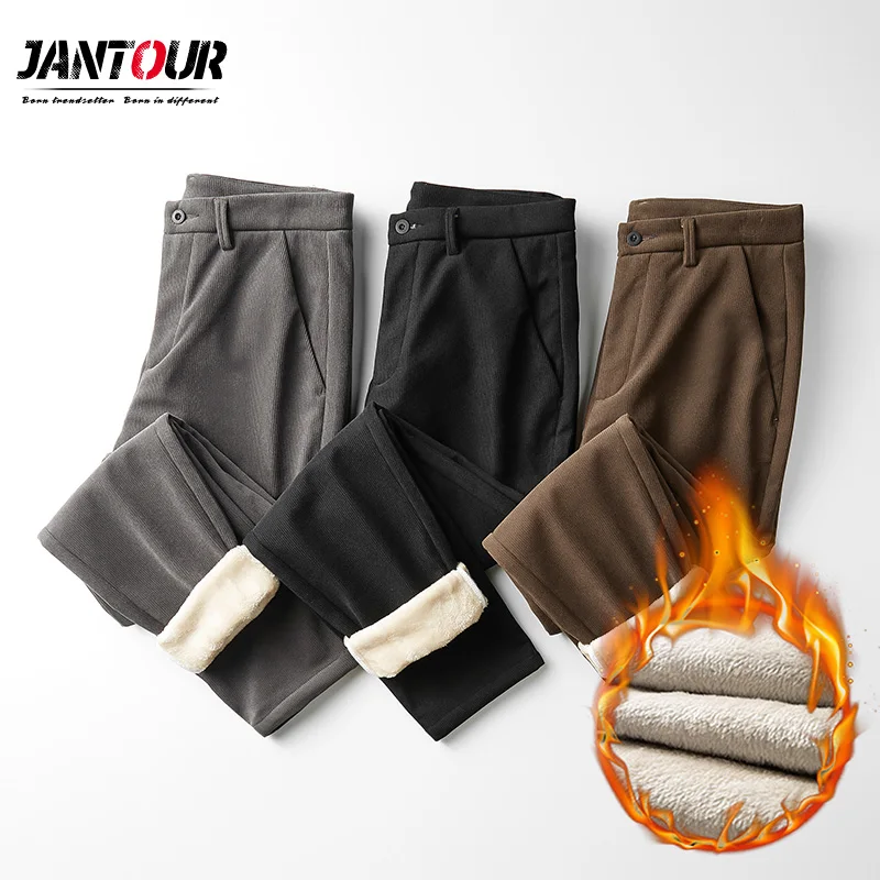 Мужские повседневные брюки из флиса Jantou зимние вельветовые для деловых людей