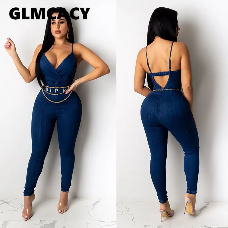 Women Spaghetti Strap Plunge Backless Denim Jumpsuit Solid Slim Fit Skinny Overalls
Women Spaghetti Strap Plunge Backless Denim Jumpsuit Solid Slim Fit Skinny Overalls