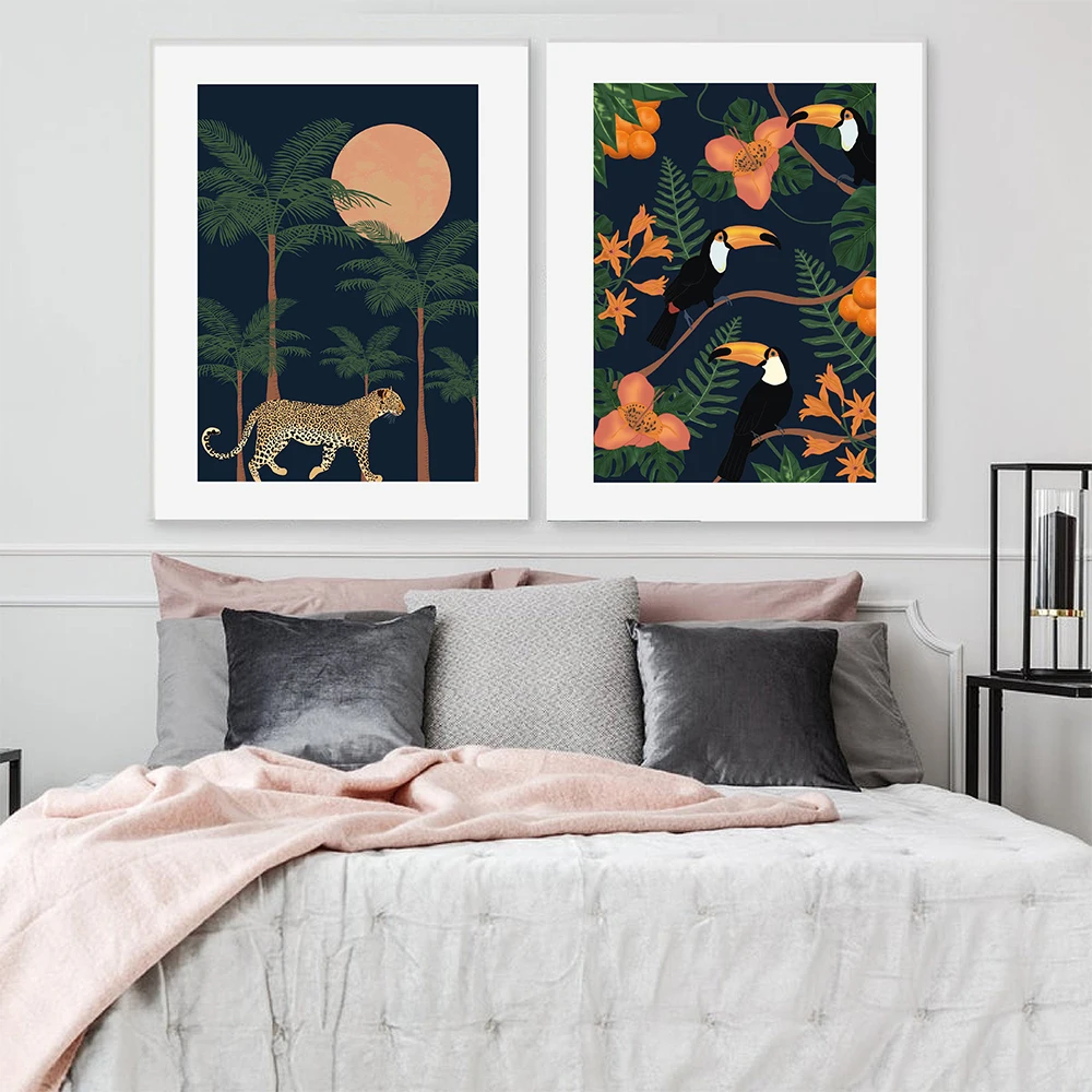

Tropical Toucan Print Wall Art Canvas Painting Leopard Jungle Nordic Modular Posters and Prints Pictures Living Room Decoration