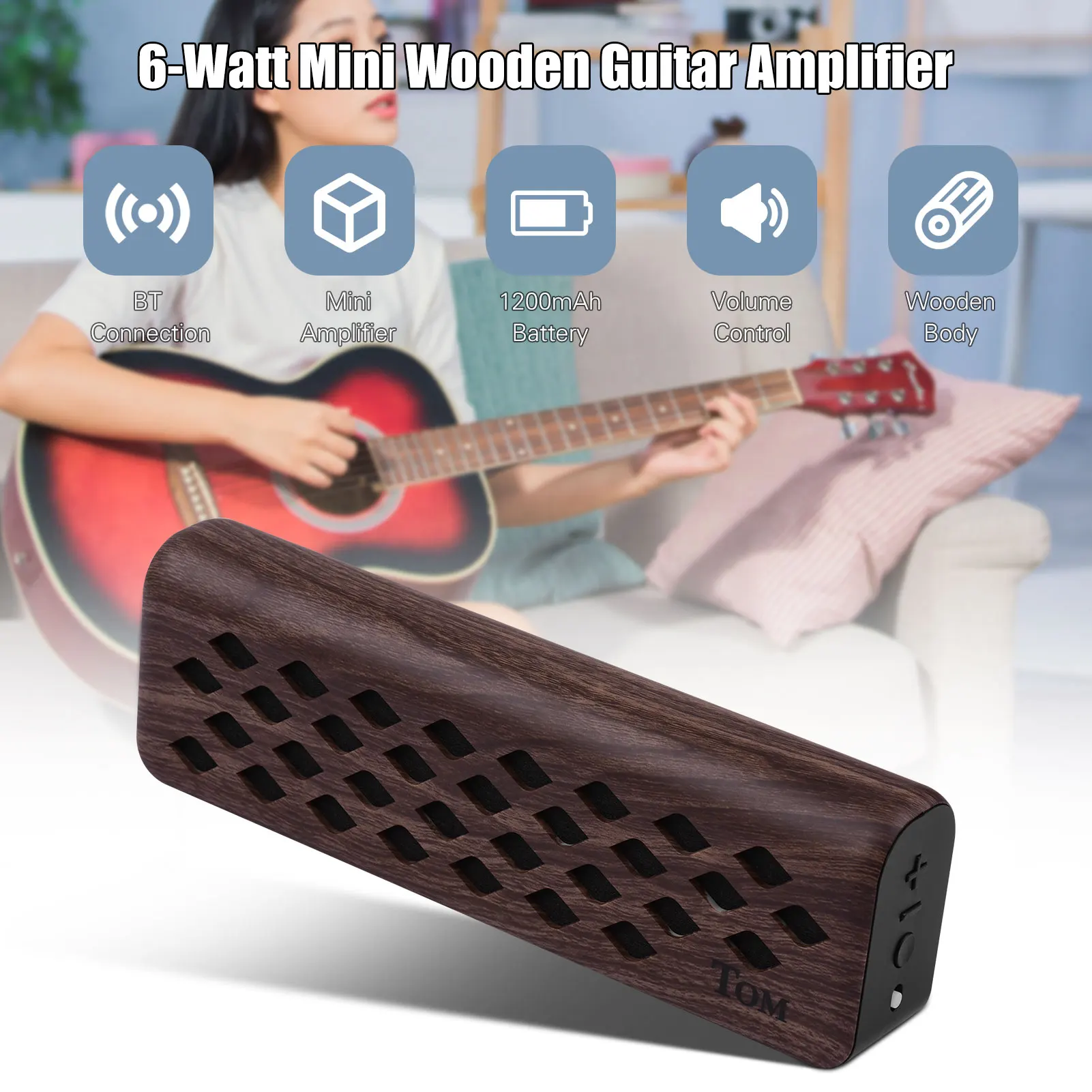 TOM Mini Guitar Amplifier 6-Watt with Volume Control BT Connection 6.35mm Input Battery for Guitar Bass Ukulele
TOM Mini Guitar Amplifier 6-Watt with Volume Control BT Connection 6.35mm Input Battery for Guitar Bass Ukulele