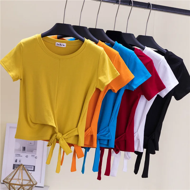 Sexy Lace Up Short T Shirt Women Clothes High Waist Cropped Tshirt Summer O Neck Slim Solid T Shirt Casual Tee Shirt Femme 
Sexy Lace Up Short T Shirt Women Clothes High Waist Cropped Tshirt Summer O Neck Slim Solid T Shirt Casual Tee Shirt Femme