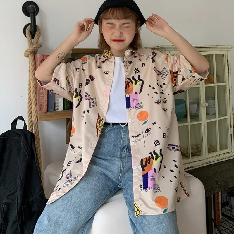 Retro Beach Style Short Sleeve Print Harajuku Blouses And Tops Turn-down Collar Button Women Blouses Casual Top n n 
Retro Beach Style Short Sleeve Print Harajuku Blouses And Tops Turn-down Collar Button Women Blouses Casual Top n n