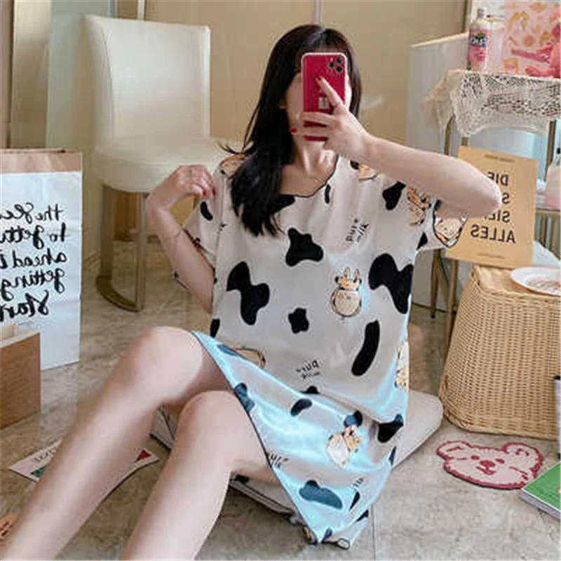 Summer Pyjama Pour Femme Cartoons Cute Girls Satin Slip Dress Cool Cow Sleepwear Women Above Knee, Mini Sleeping Dress
Summer Pyjama Pour Femme Cartoons Cute Girls Satin Slip Dress Cool Cow Sleepwear Women Above Knee, Mini Sleeping Dress