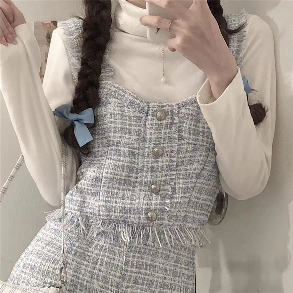 Women Blue Plaid Vest Top Half Skirt Suit Two Pieces Set Autumn Spring Female Fashion Sleeveless Vest Mid-Length Skirts Suits
Women Blue Plaid Vest Top Half Skirt Suit Two Pieces Set Autumn Spring Female Fashion Sleeveless Vest Mid-Length Skirts Suits