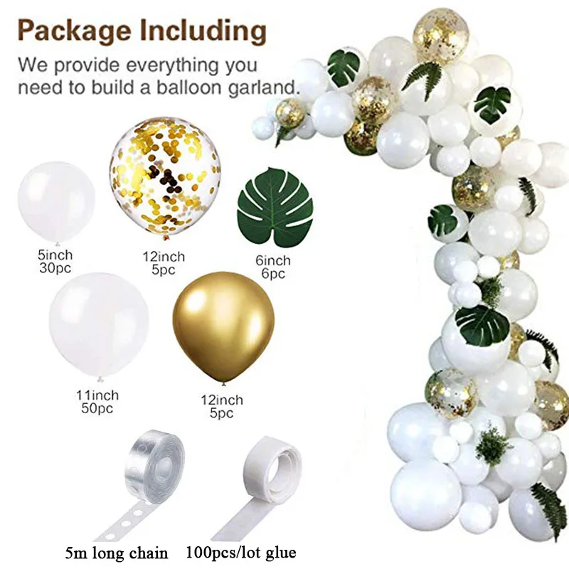 White Balloon Garland Arch Kit, White Gold Confetti Balloons 98 PCS, Artificial Palm Leaves 6 PCS Wedding Birthday Decorations
White Balloon Garland Arch Kit, White Gold Confetti Balloons 98 PCS, Artificial Palm Leaves 6 PCS Wedding Birthday Decorations