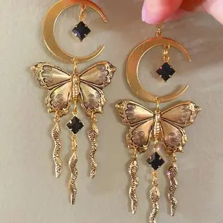 The Golden Serpent And Butterfly Moon Earrings,Goth Earrings,Gothic Gifts for Her
The Golden Serpent And Butterfly Moon Earrings,Goth Earrings,Gothic Gifts for Her