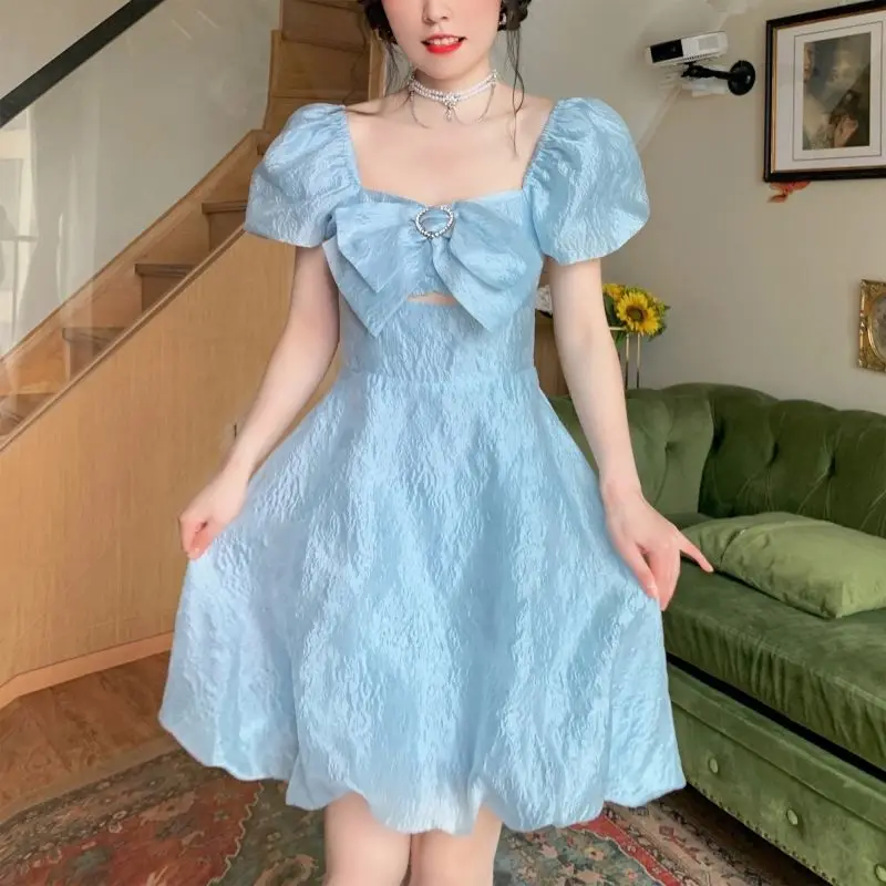 Princess Kawaii Sweet Dress Women Summer 2021 Korean Puff Sleeve Party Elegant Fairy Dress Female Blue High Waist Casual Dress
Princess Kawaii Sweet Dress Women Summer 2021 Korean Puff Sleeve Party Elegant Fairy Dress Female Blue High Waist Casual Dress