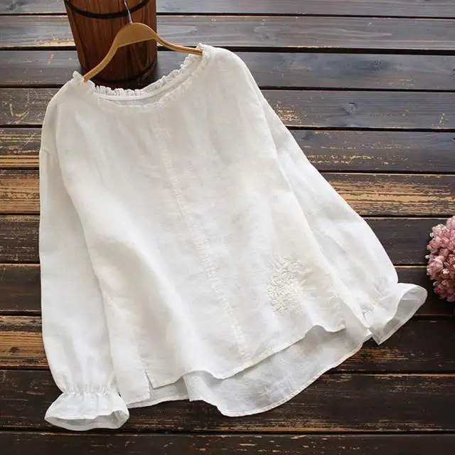 2021Casual Tops Women's Autumn Tunic Elegant Cotton Linen Blouse Female RuffledBlusas Solid Embroidery Female Long Sleeve Shirts
2021Casual Tops Women's Autumn Tunic Elegant Cotton Linen Blouse Female RuffledBlusas Solid Embroidery Female Long Sleeve Shirts