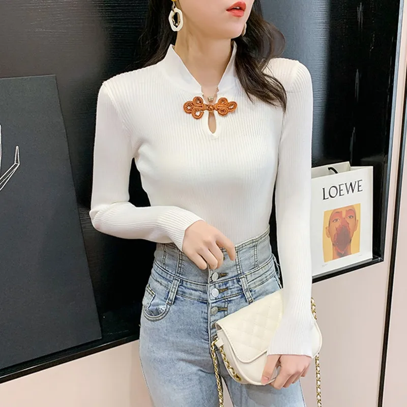 Cheongsam Knitted Women's Autumn Fashion Retro Disc Button Sweaters Flag Solid Button Sweater Long-sleeve Basic Women Pullover
Cheongsam Knitted Women's Autumn Fashion Retro Disc Button Sweaters Flag Solid Button Sweater Long-sleeve Basic Women Pullover