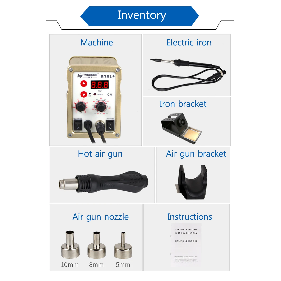 YAOGONG 878L+ Digital display adjustable constant temperature hot air gun 2 in 1
YAOGONG 878L+ Digital display adjustable constant temperature hot air gun 2 in 1