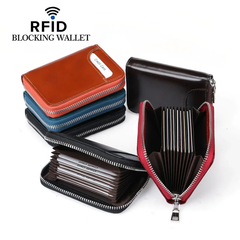 

Мужской короткий кошелек из натуральной кожи, кредитница с RFID-блокировкой, карман на молнии, роскошный модный бумажник из воловьей кожи