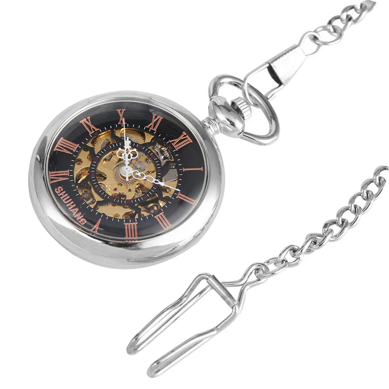 Silver Unisex Hand-winding Mechanical Pocket Watch Skeleton Smooth Case Roman Numbers Watches for Men Women Pendant Chain Gift
Silver Unisex Hand-winding Mechanical Pocket Watch Skeleton Smooth Case Roman Numbers Watches for Men Women Pendant Chain Gift