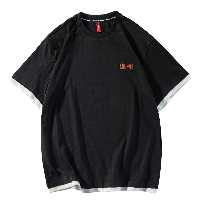 Fashionable Hip Hop Fake Two Chinese Embroidery T-Shirts Men Clothing Japanese Streetwear Harajuku Loose Round Neck Couple Top
Fashionable Hip Hop Fake Two Chinese Embroidery T-Shirts Men Clothing Japanese Streetwear Harajuku Loose Round Neck Couple Top