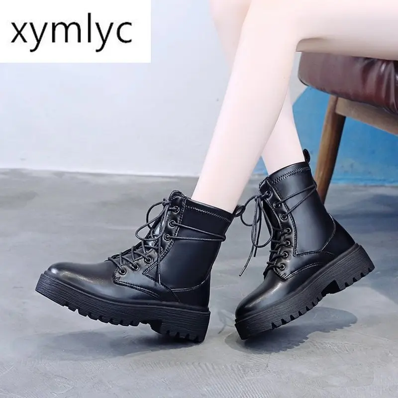 Med Heel Boots Shoes Boots-women Lace Up Leather Booties Round Toe 2020 Autumn Rubber Black Lolita Rock Flat Ankle Ladies PU
Med Heel Boots Shoes Boots-women Lace Up Leather Booties Round Toe 2020 Autumn Rubber Black Lolita Rock Flat Ankle Ladies PU