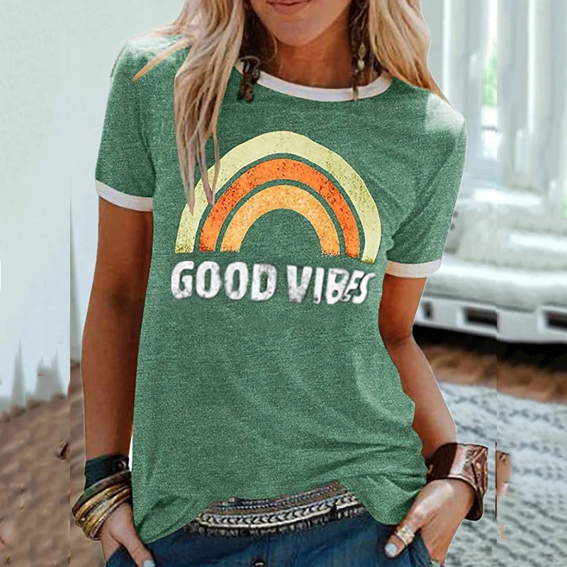 Plus Size Y2k Rainbow Letters Graphic T Shirts Women Round Neck Short Sleeve Tee Tops Lovely Tshirts Lady Summer Casual Clothes
Plus Size Y2k Rainbow Letters Graphic T Shirts Women Round Neck Short Sleeve Tee Tops Lovely Tshirts Lady Summer Casual Clothes