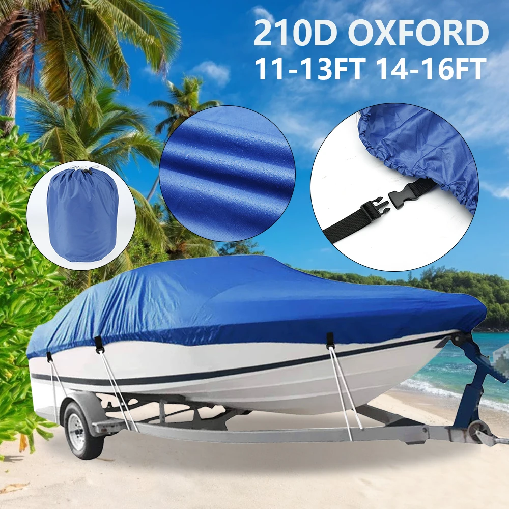 

V Hull Boat Cover 11-13FT/14-16FT Dustproof Trailerable Boat Cover Waterproof UV Resistant 2000 Pa Heavy Duty Blue Boat Cover